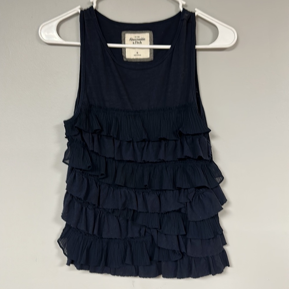 Abercrombie Super Cute  NAVY ruffle front  tank top, Medium, cotton blend